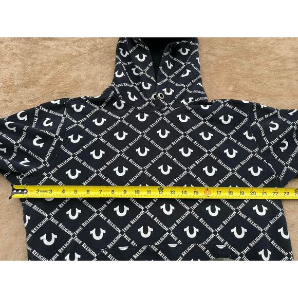 True Religion All Over Print Logo Monogram Hoodie Hooded Sweatshirt Size XL - Picture 4 of 5